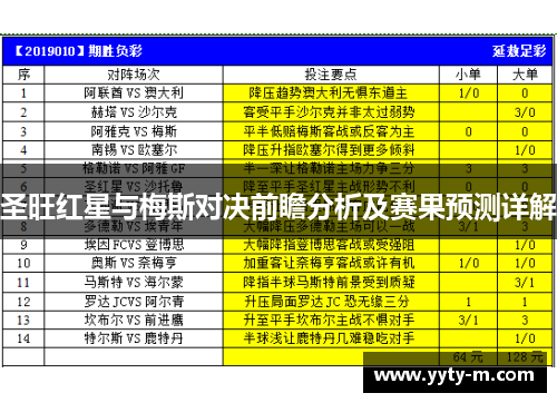 圣旺红星与梅斯对决前瞻分析及赛果预测详解